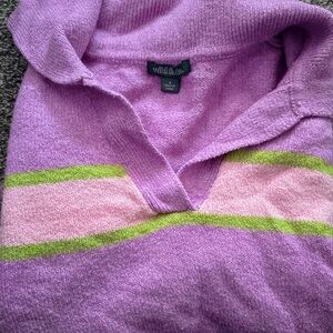 Wild Fable V-Neck Sweater in Lavender with Pink and Lime Accents